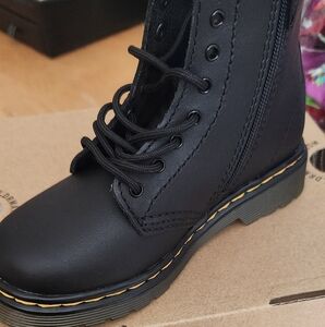 Dr. Martens Black Leather Boots with Yellow Stitching